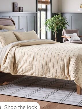 Hearth & Hand King Stitch Stripe Tan Textured Duvet Cover Set